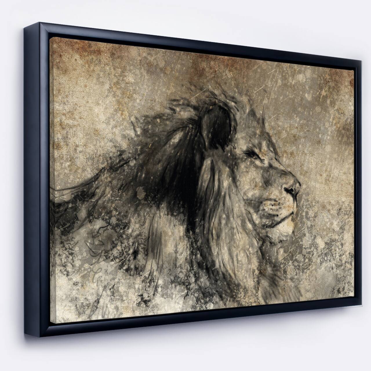 Designart - Lion in Sepia - Animal Framed Canvas Art Print